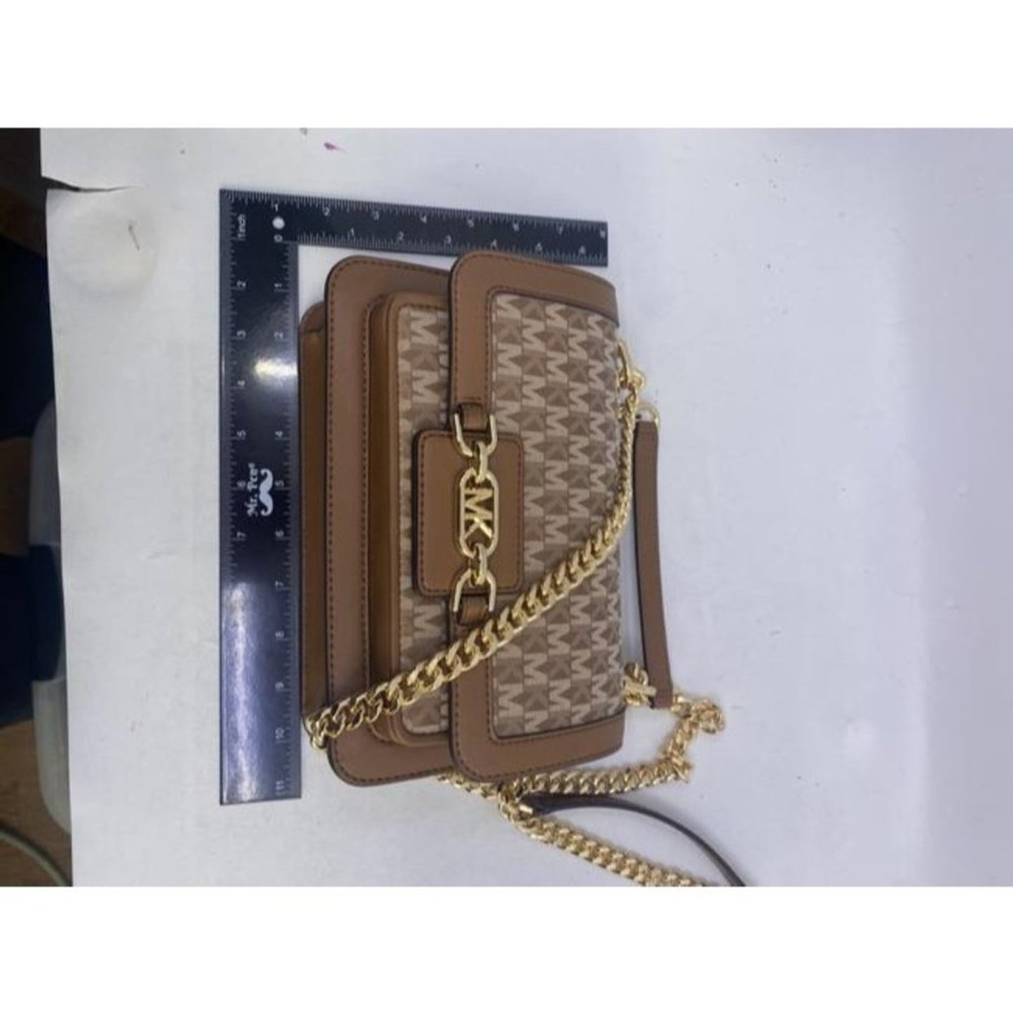 Michael Kors New Medium Logo Allover Brown Coated Canvas Cross Body Bag