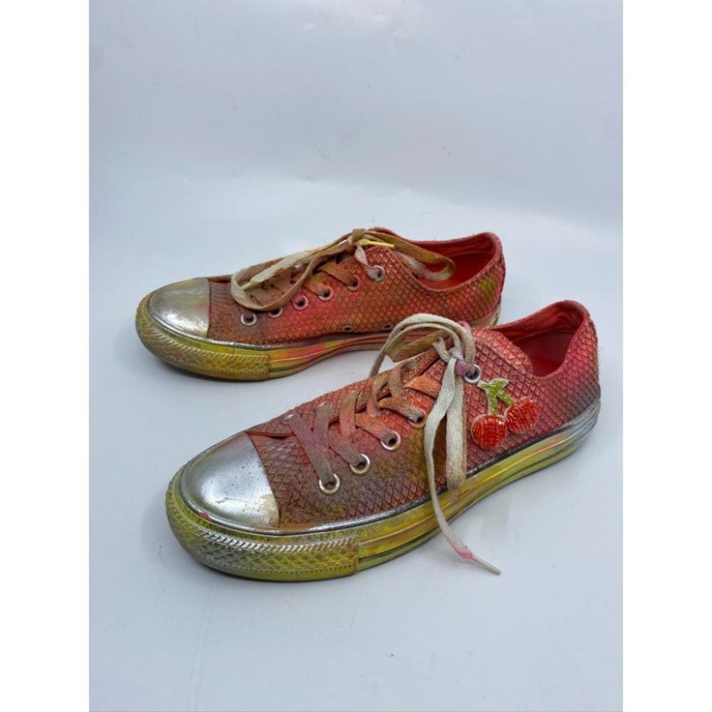 Converse Sneakers Customized Orange Silver Size 7