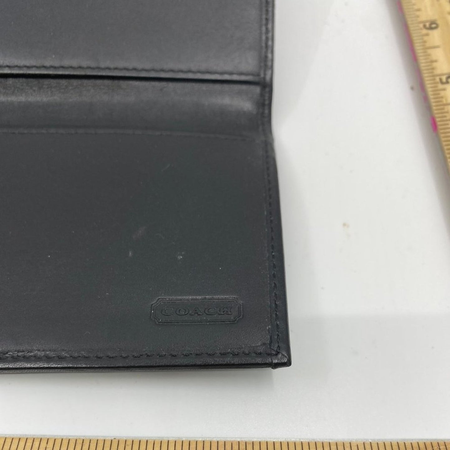 COACH Black C Signature Leather Dual fold Wallet