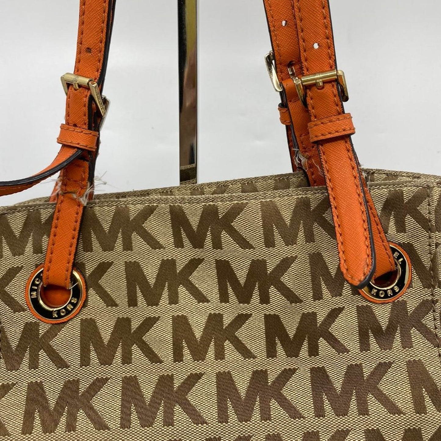 Michael Kors L Tan Orange Jacquard Fabric Tote