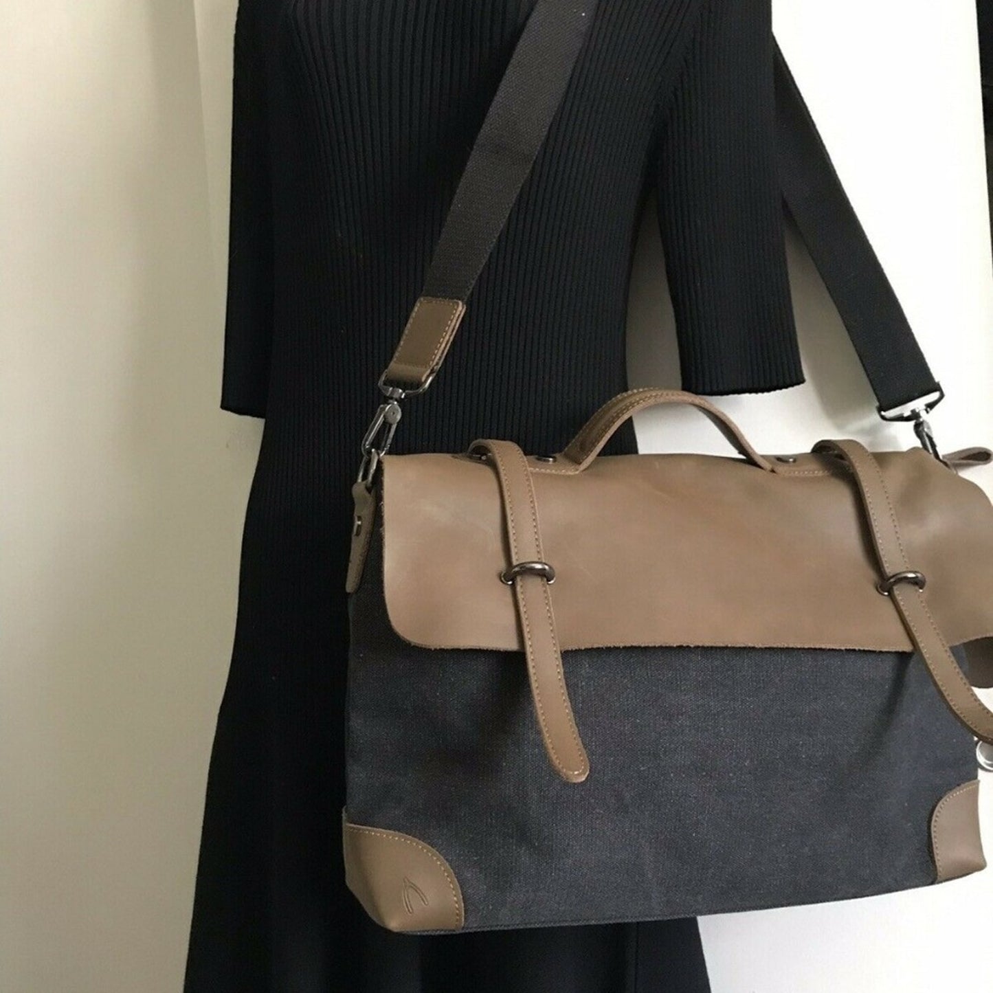 Annette Ferber Large Leather And Fabric Charcoal/B