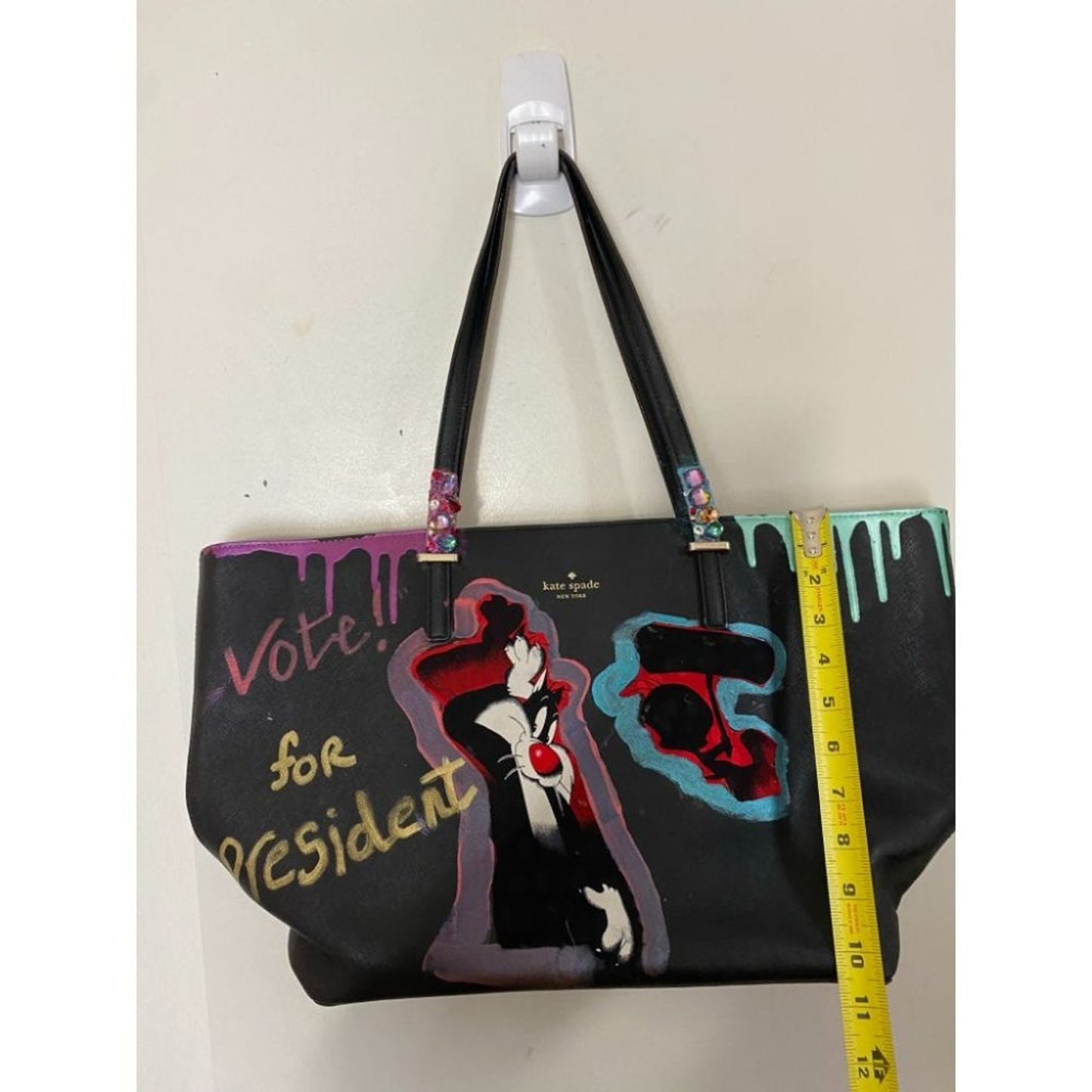 KATE SPADE Black Purple Green Leather Shoulder Bag