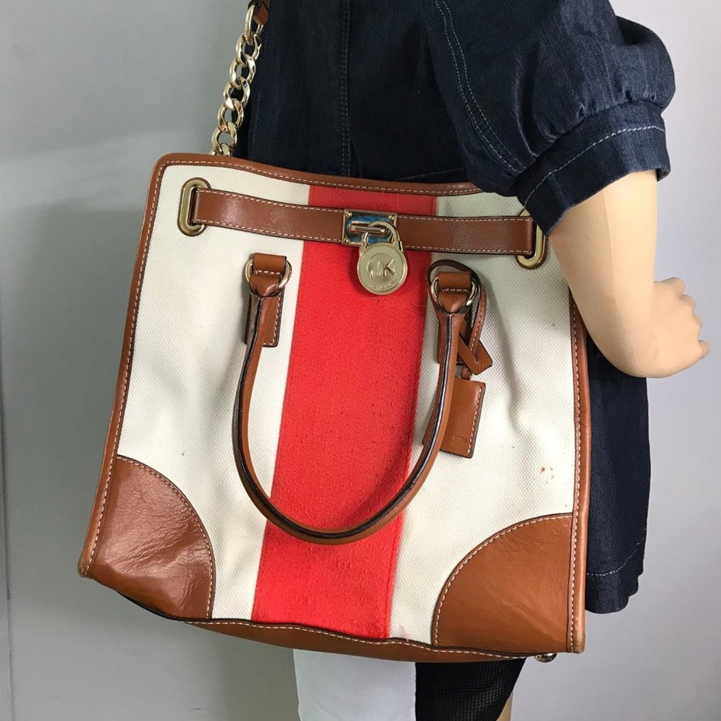Michael Kors White Woven Fabric Large Handbag