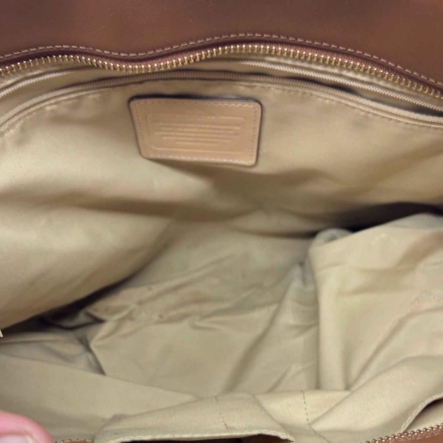 Coach Tan Leather Tote with Heart Scarf