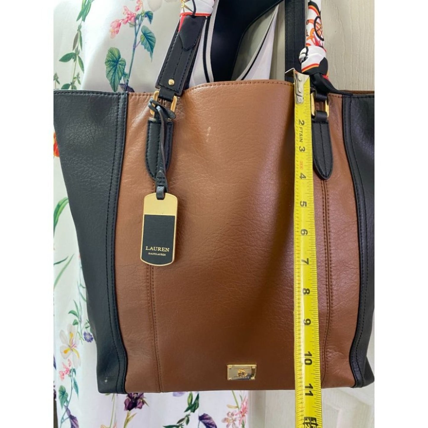 Ralph Lauren Black Brown Faux Leather Shoulder Bag