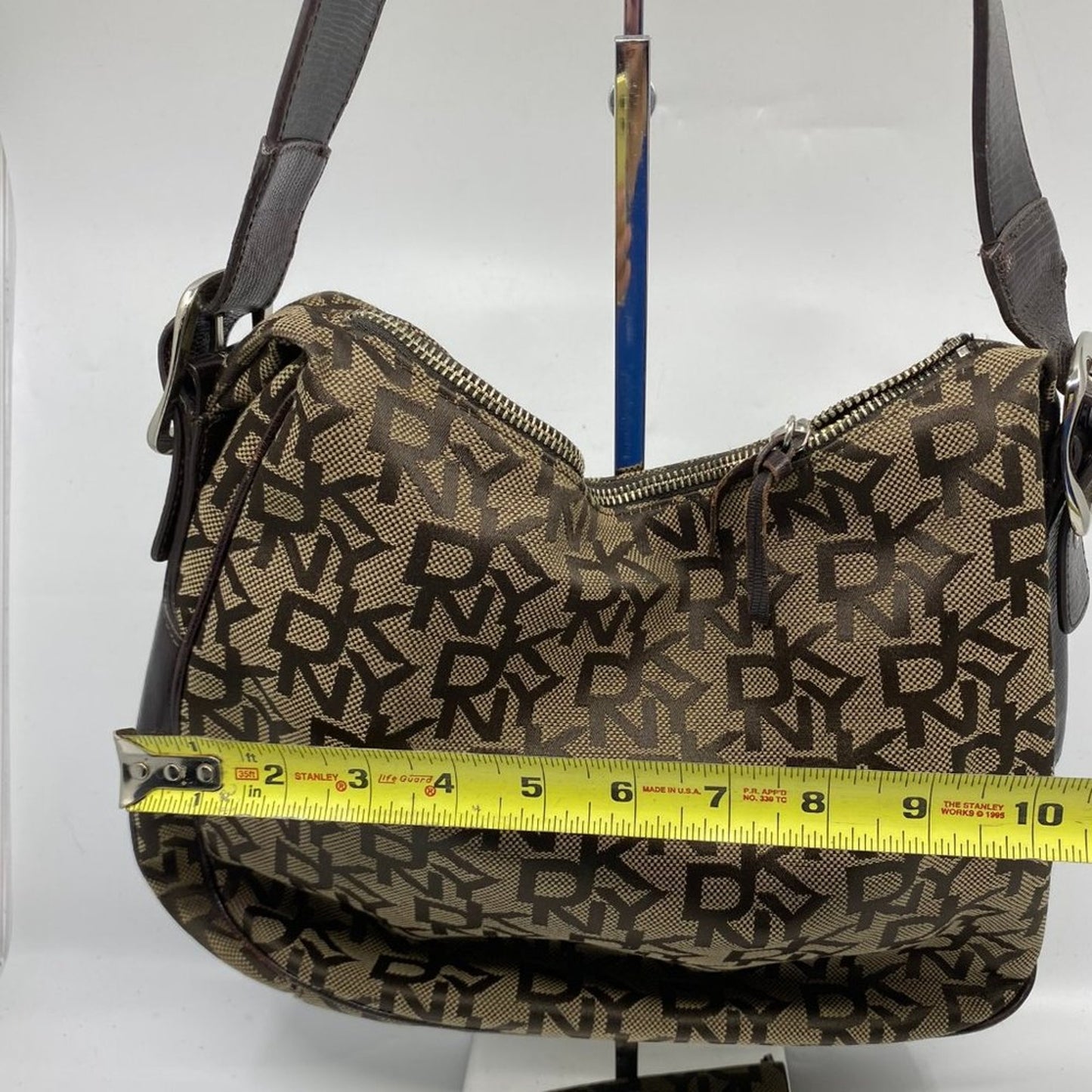 DKNY Brown Tan All Over Logo Fabric Hobo Bag