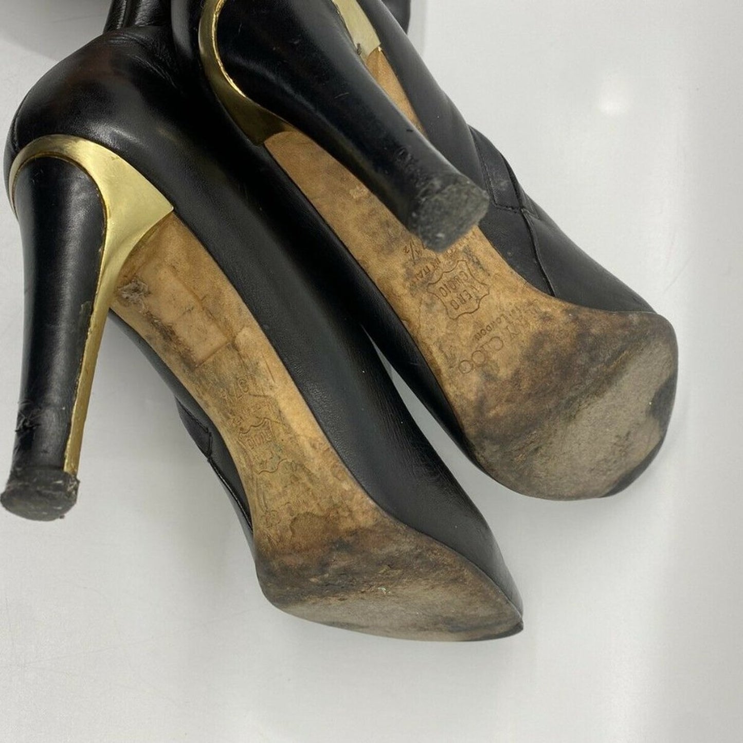 JIMMY CHOO Black Leather Knee high boots 7.5