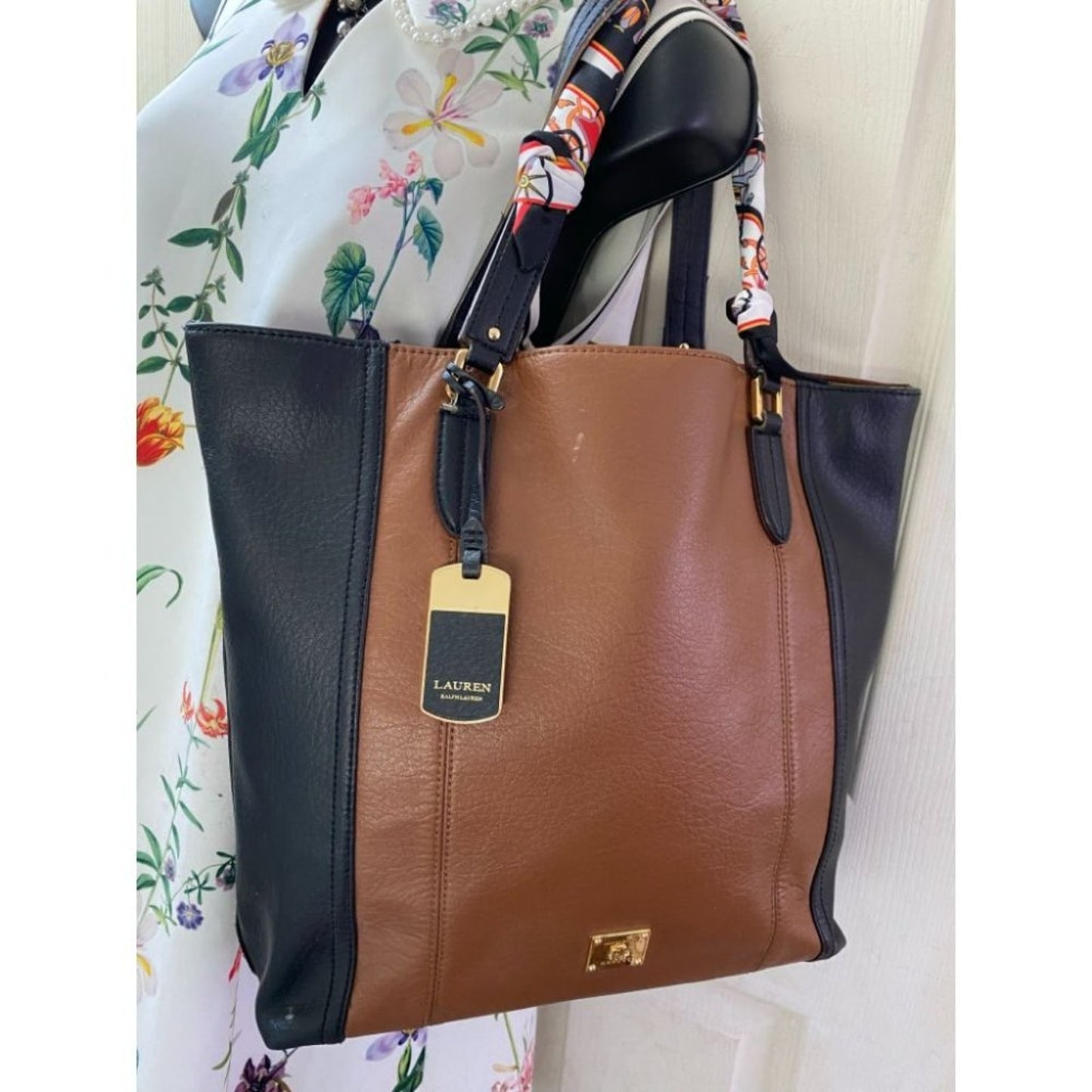 Ralph Lauren Black Brown Faux Leather Shoulder Bag