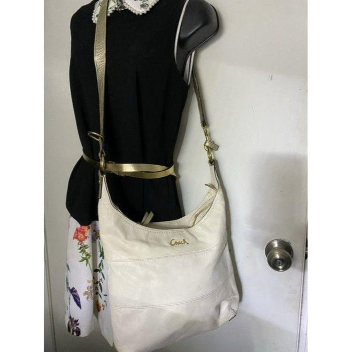 coach white gold leather cross body bag