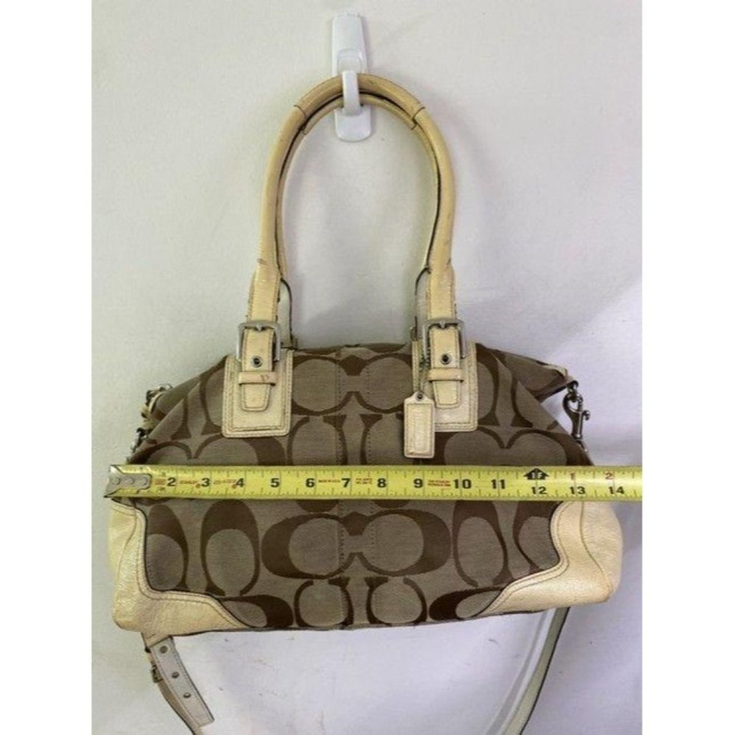 coach bag cream black fabric tote