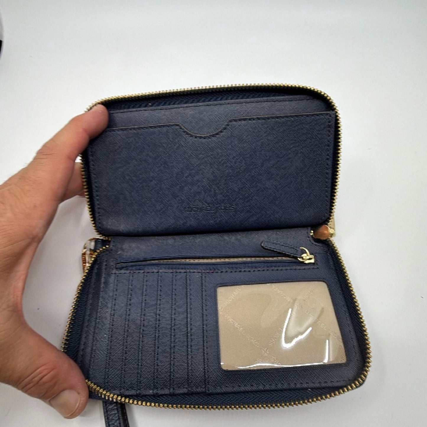 Michael Kors Jet Set Travel Continental Blue Pebbled Leather Wallet
