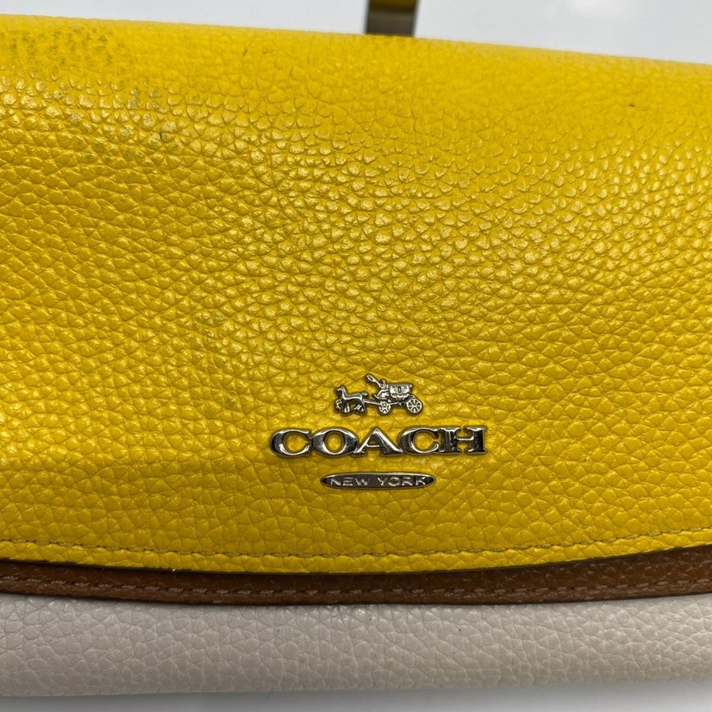 Coach Yellow White Grain Leather Wallet