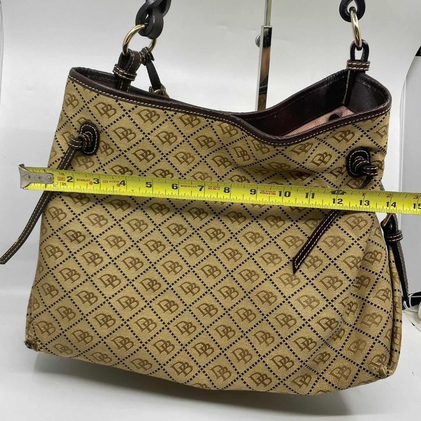Dooney & Bourke L Tan Jacquard Fabric Shoulder Bag