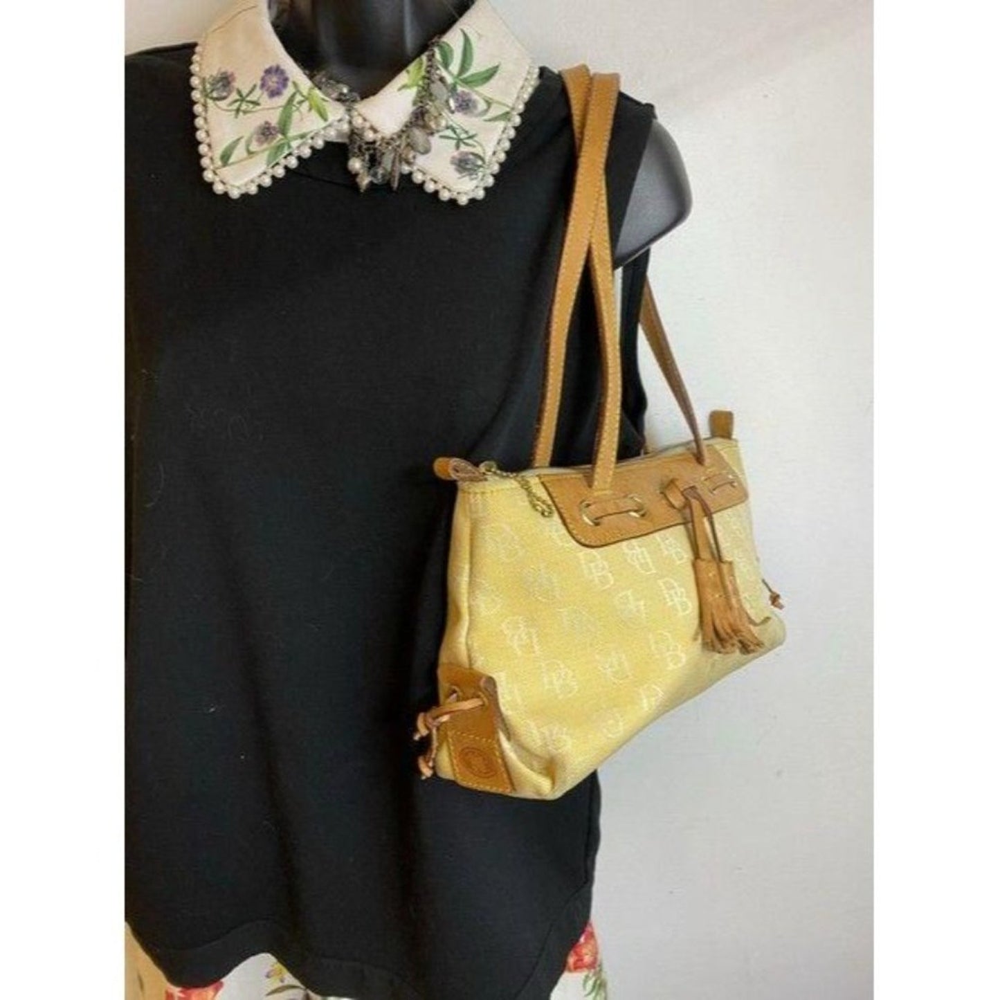 dooney and bourke fabric medium size yellow tan fa