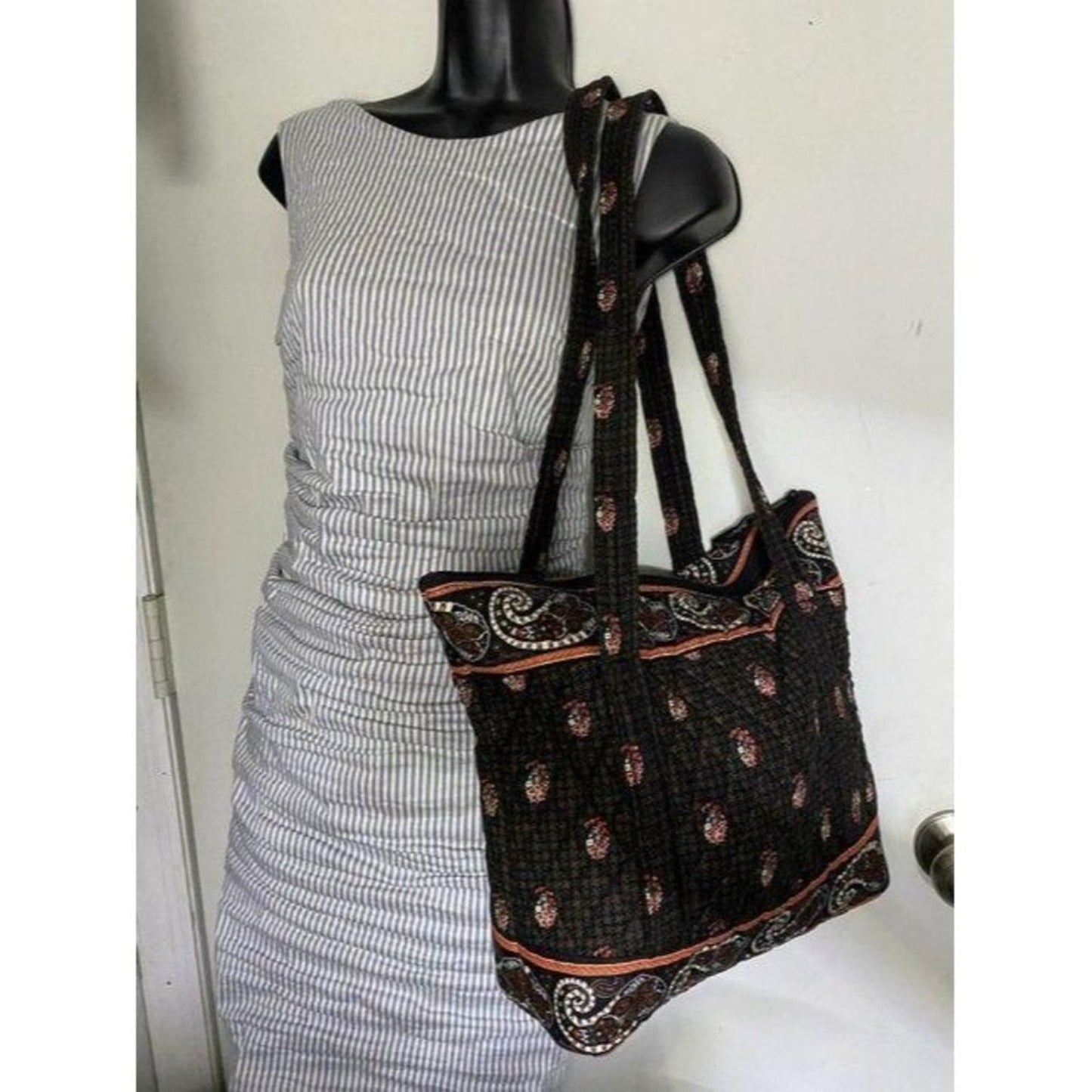 Vera Bradley Large Quilted Gray Tan White Shoulder