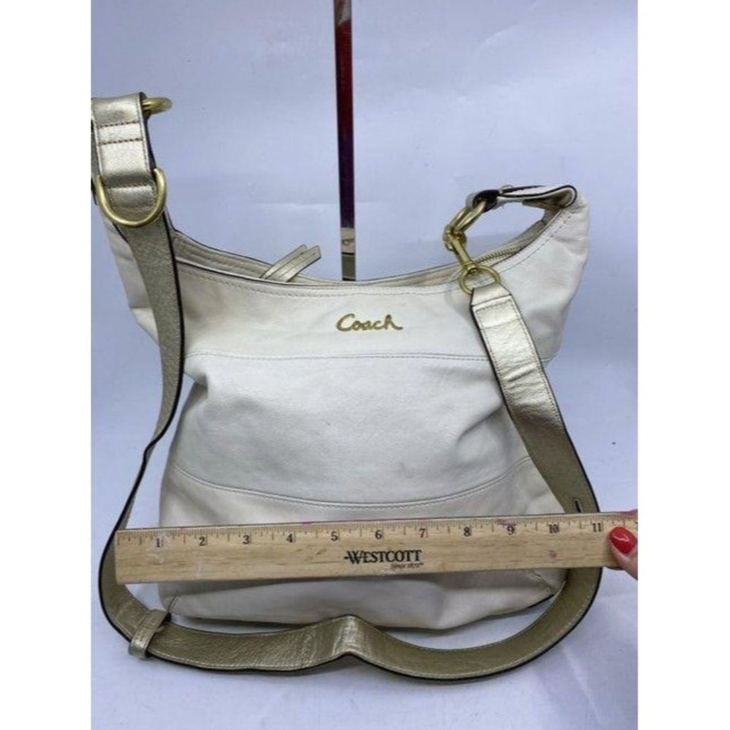 coach white gold leather cross body bag