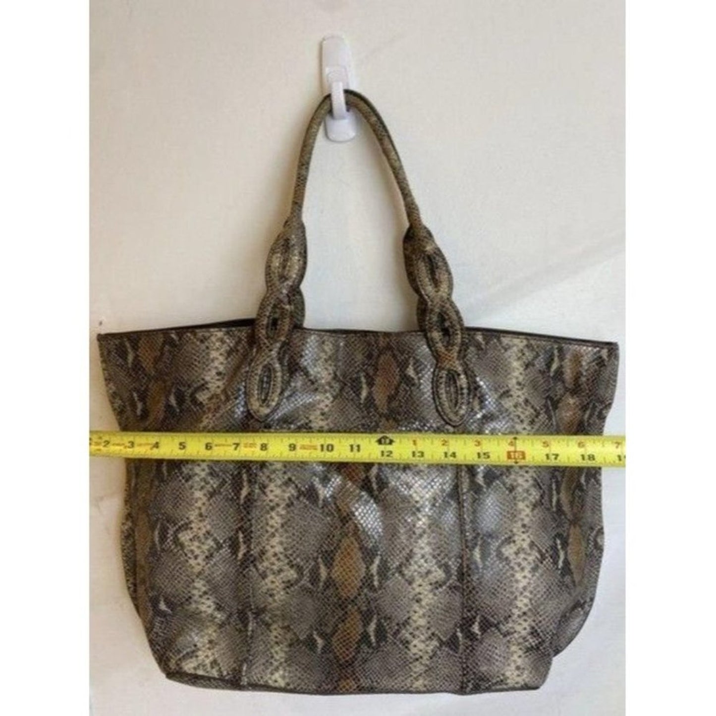 Elie Tahari Snake Print Brown Beige Leather Shoulder Bag