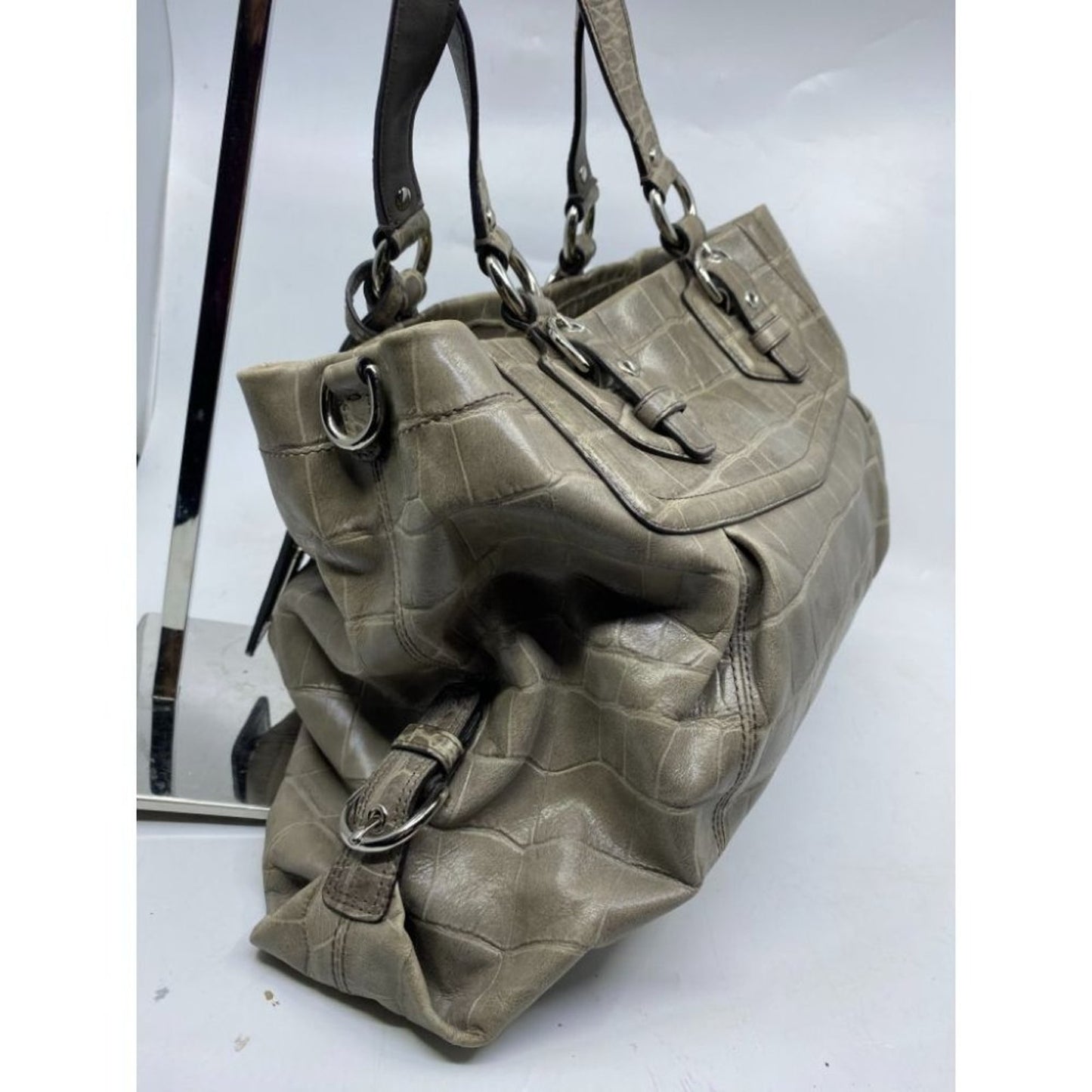 COACH Animal Embossed Leather Gray Shoulder Bag