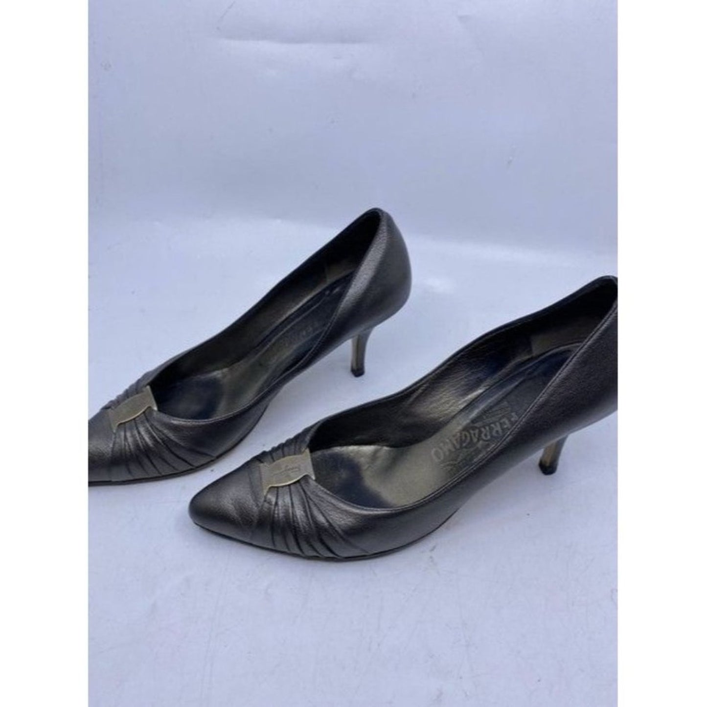 Salvatore Ferragamo Gun Metal Firsea Flat Bow Pumps Size Us
