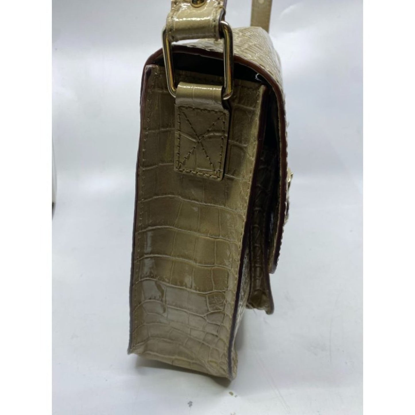 KATE SPADE Tan Patent Croc Embossed Messenger Bag