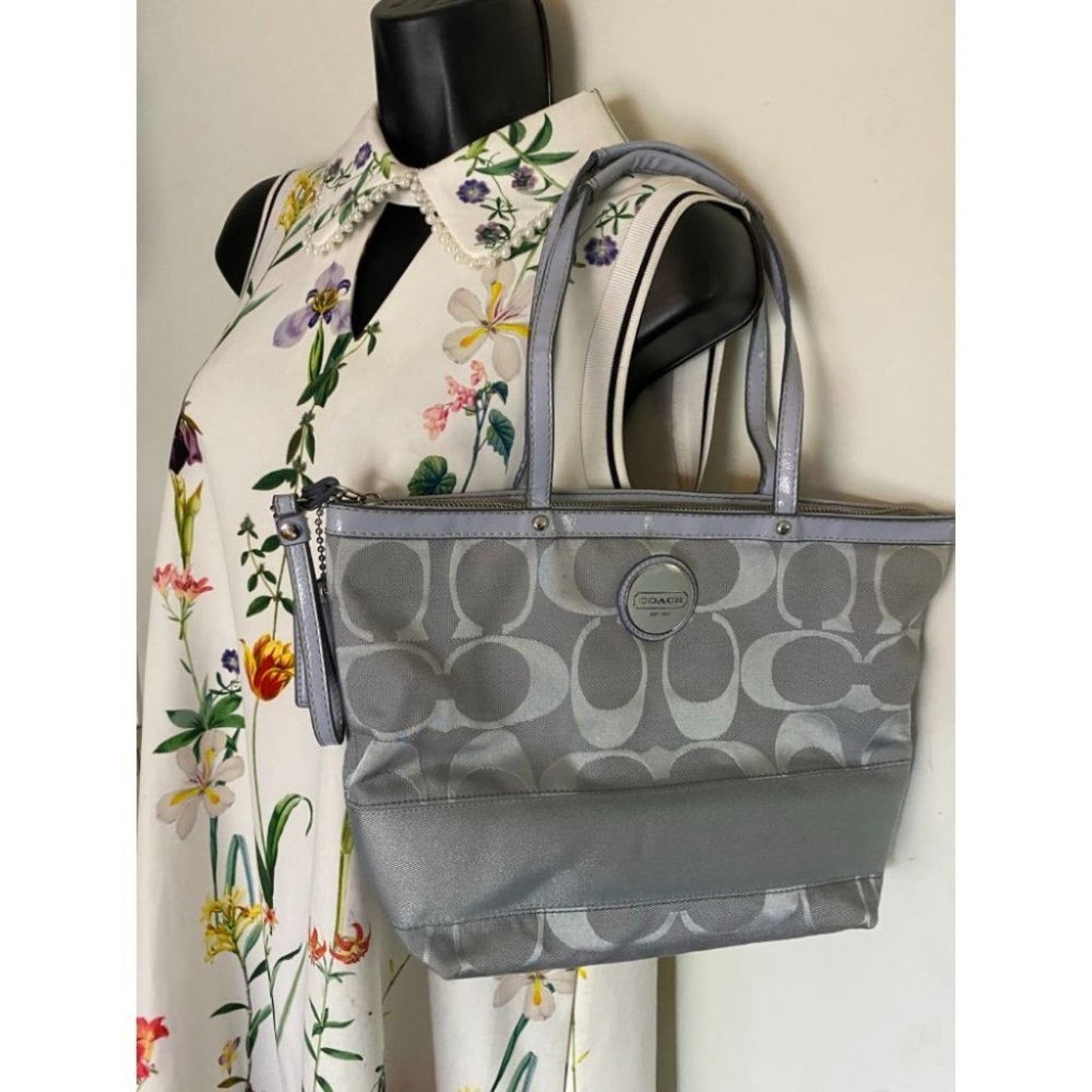 Coach Gray Jacquard Fabric Long Strap Tote Bag