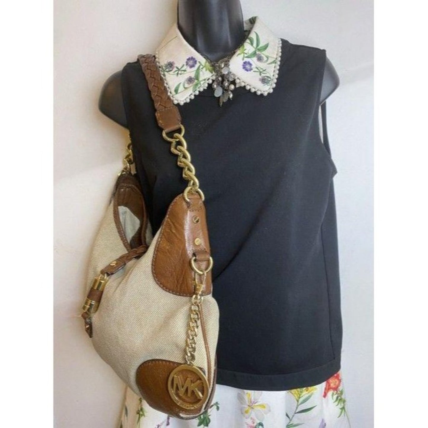 michael kors handbag tan brown fabric hobo bag