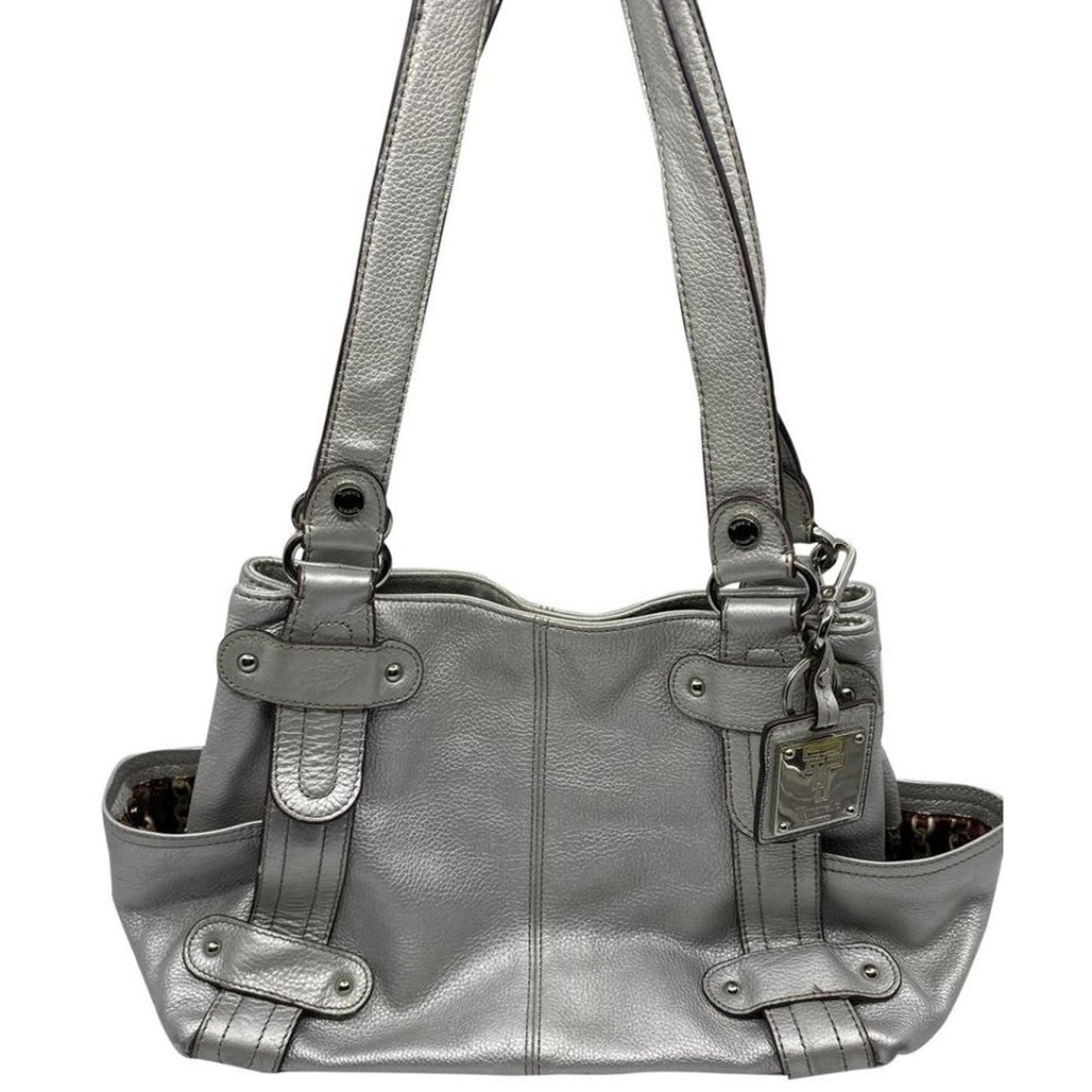 Tignanello Silver Leather Shoulder Bag