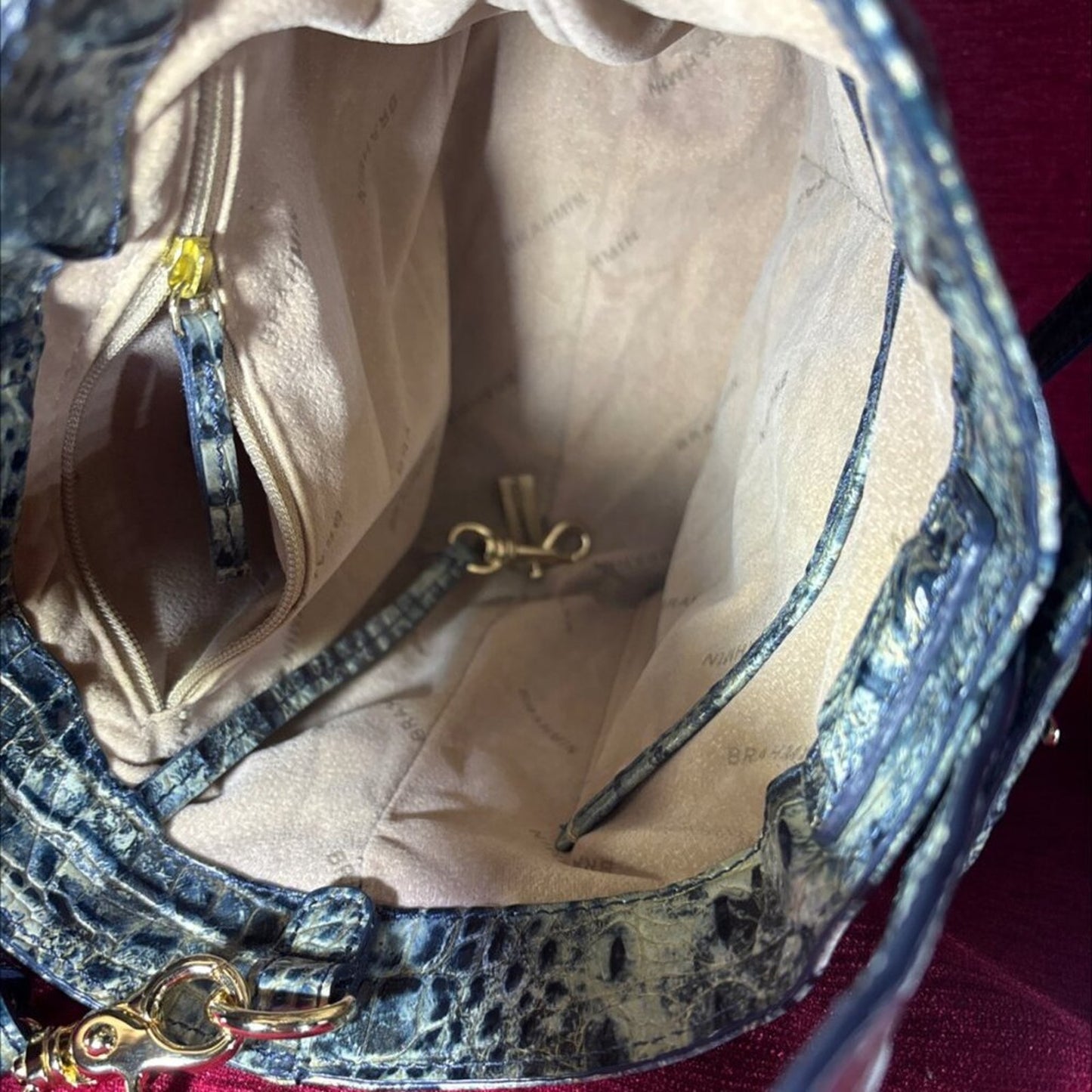NWOT Brahmin Blue Crocodile Embossed Leather Bucket Bag