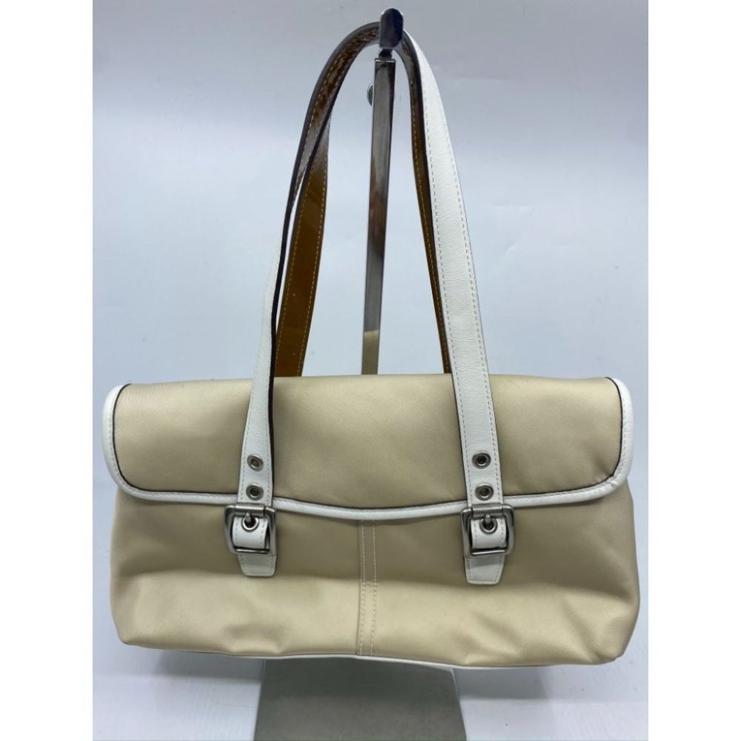 COACH Small Handbag Tan White Shoulder Travel Bag