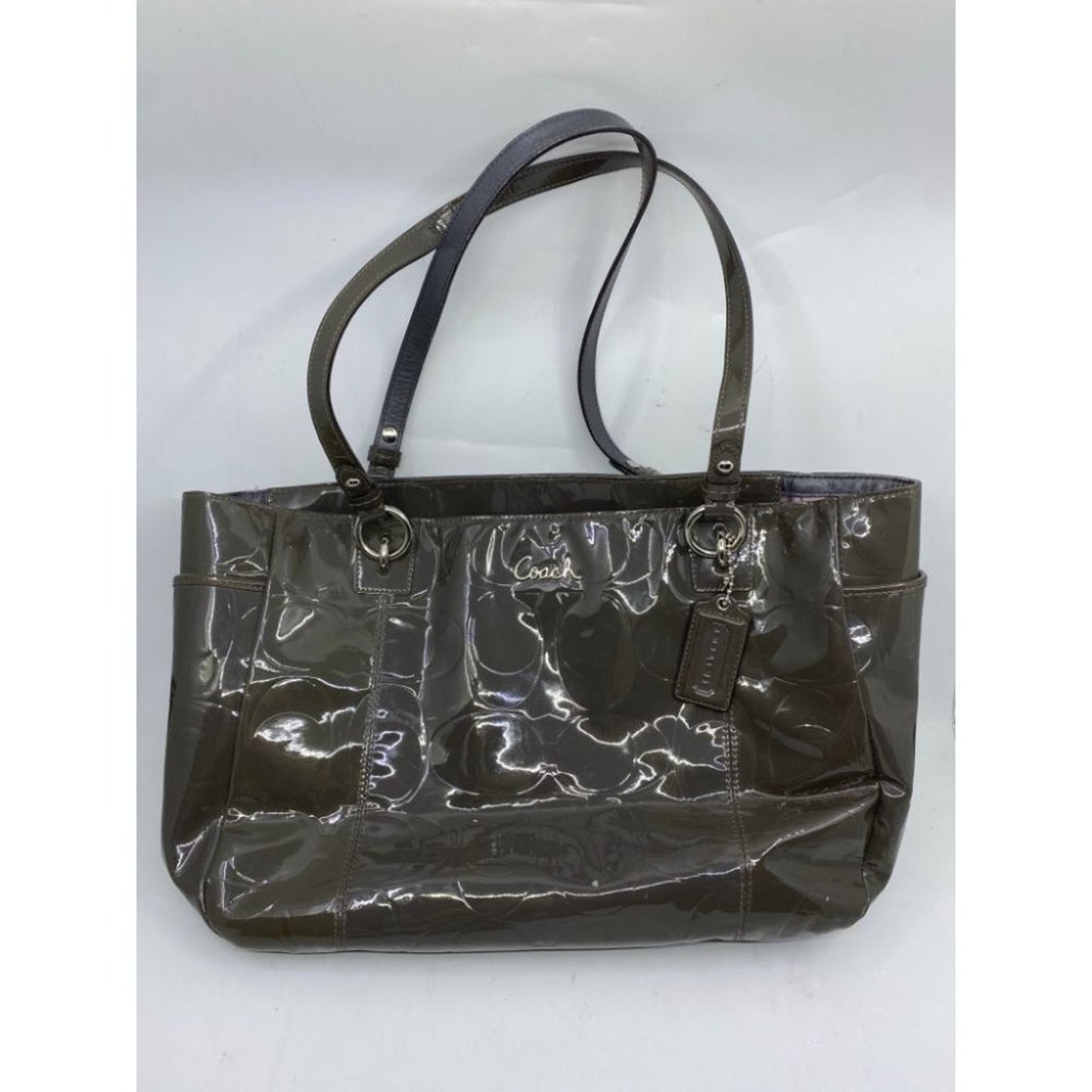 Coach Patent Leather Olive Green Shoulder Bag LG