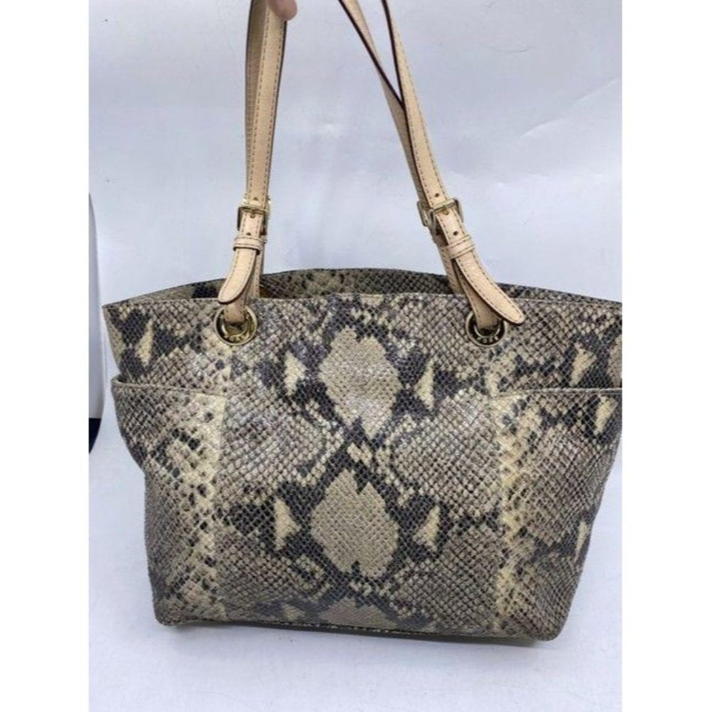 michael kors bag snake print beige black leather t