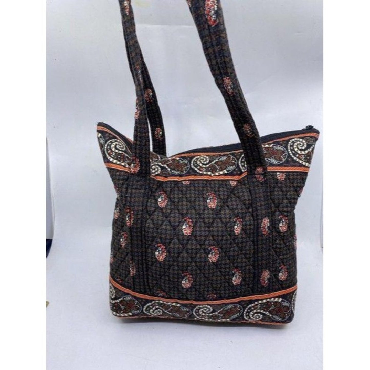 Vera Bradley Large Quilted Gray Tan White Shoulder