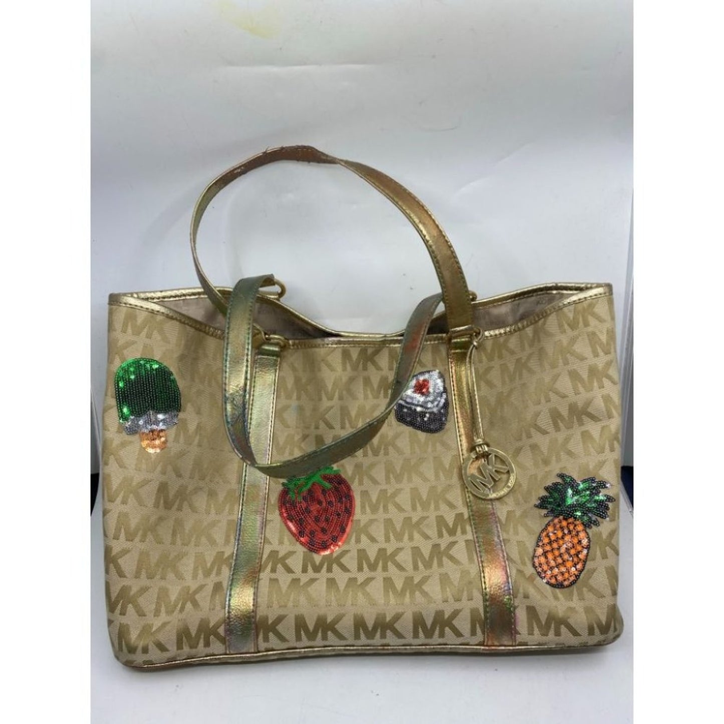 Michael Kors XL Jacquard Fabric Tan Tote Bag