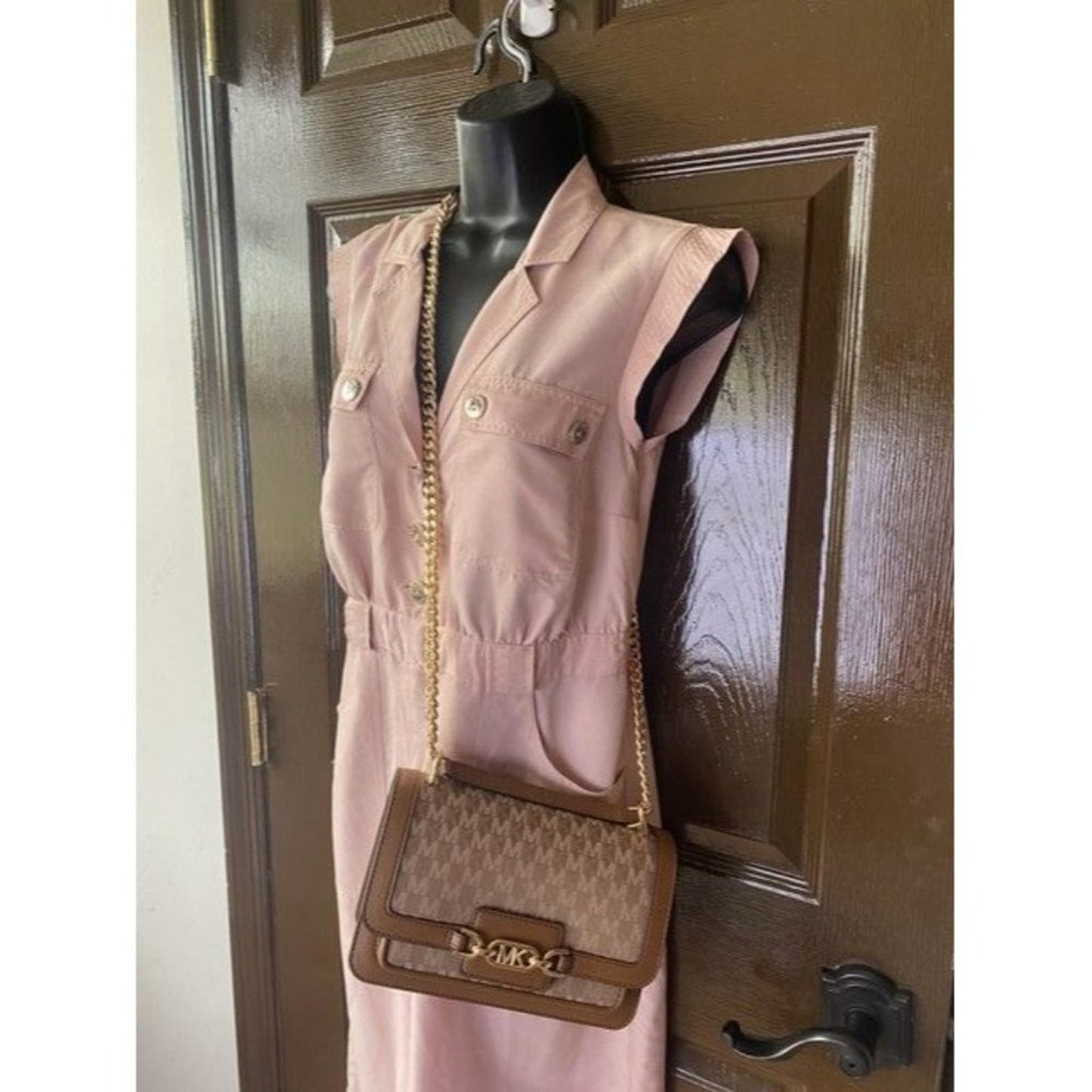 Michael Kors New Medium Logo Allover Brown Coated Canvas Cross Body Bag