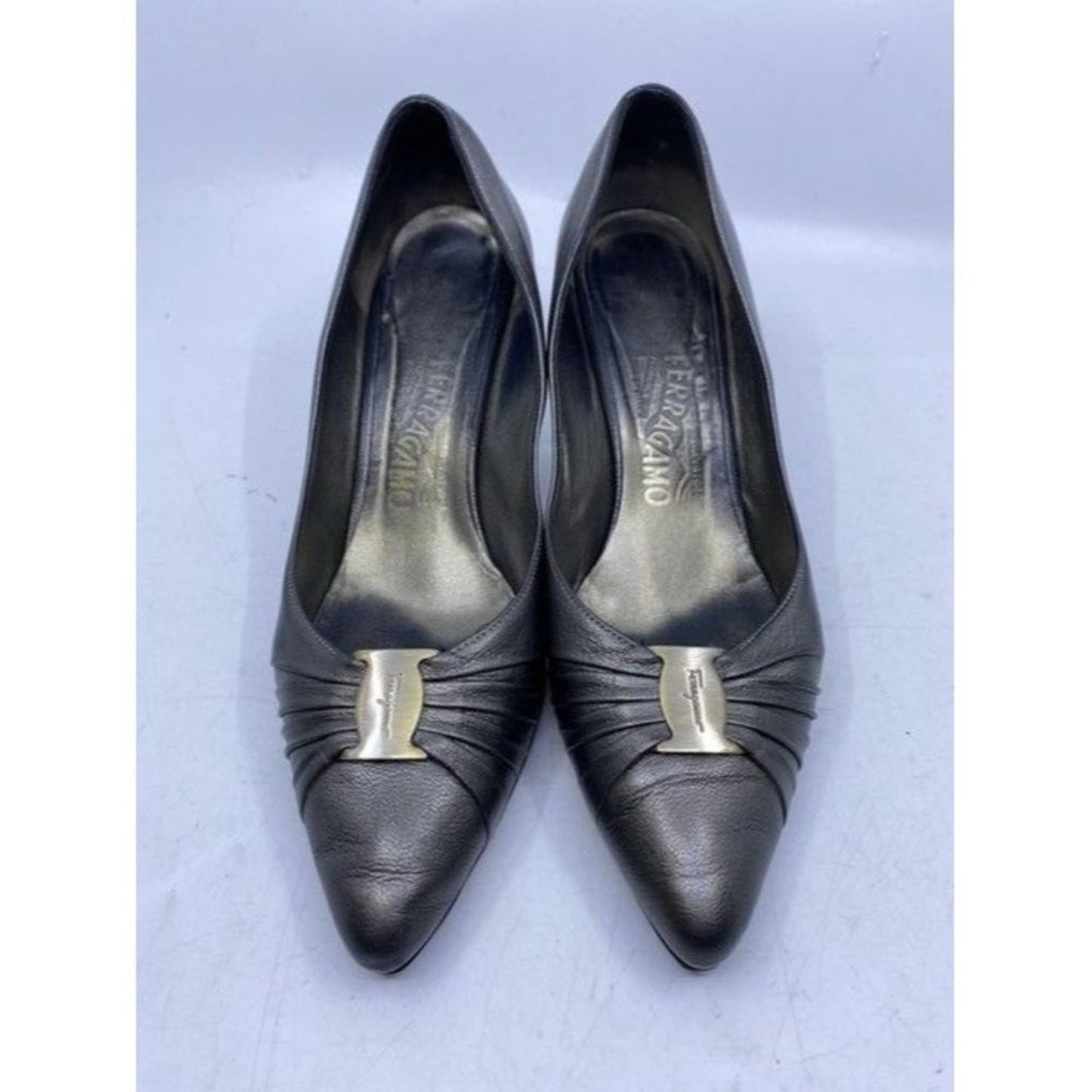 Salvatore Ferragamo Gun Metal Firsea Flat Bow Pumps Size Us