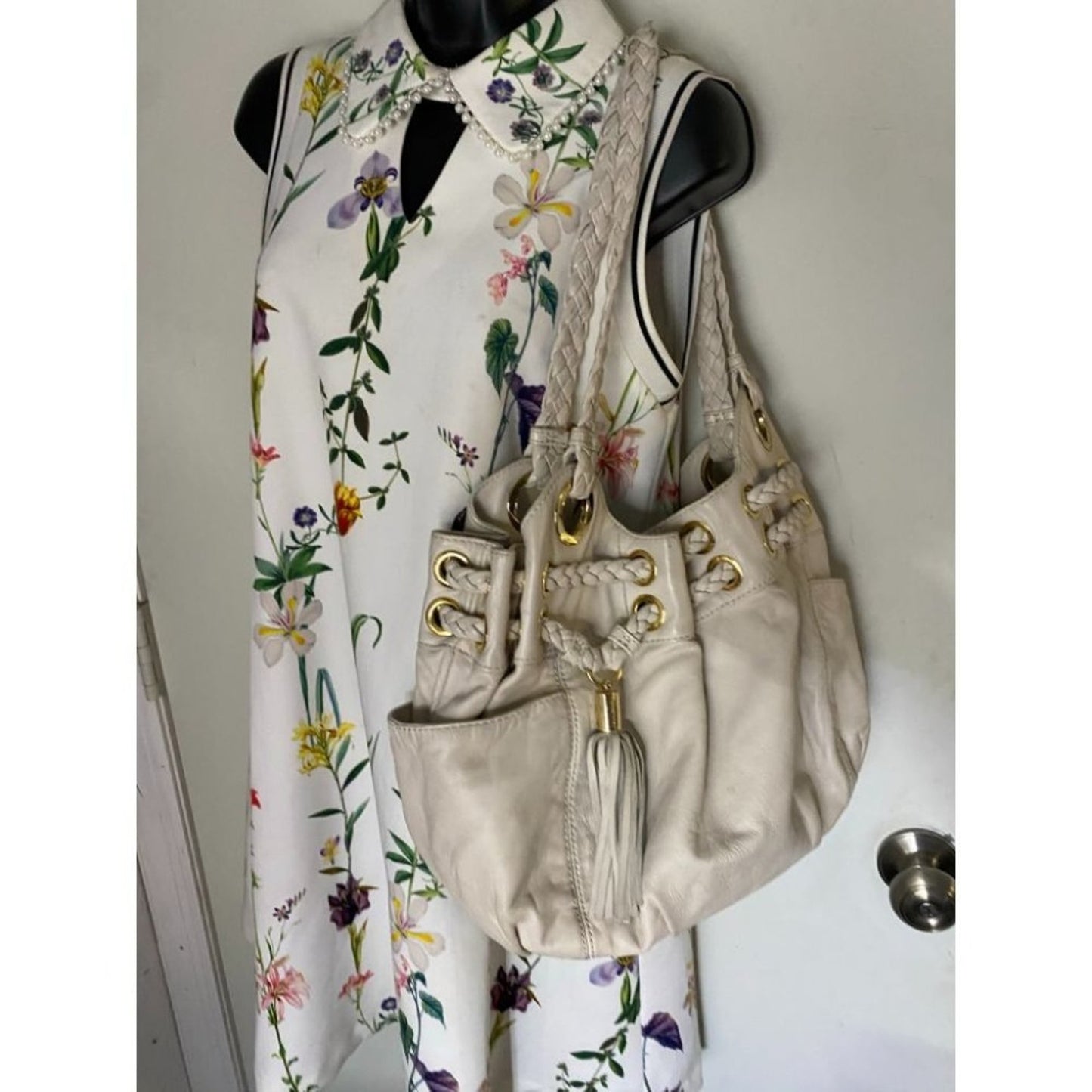 Michael Kors Lamb Leather Cream Shoulder Bag LG/MD