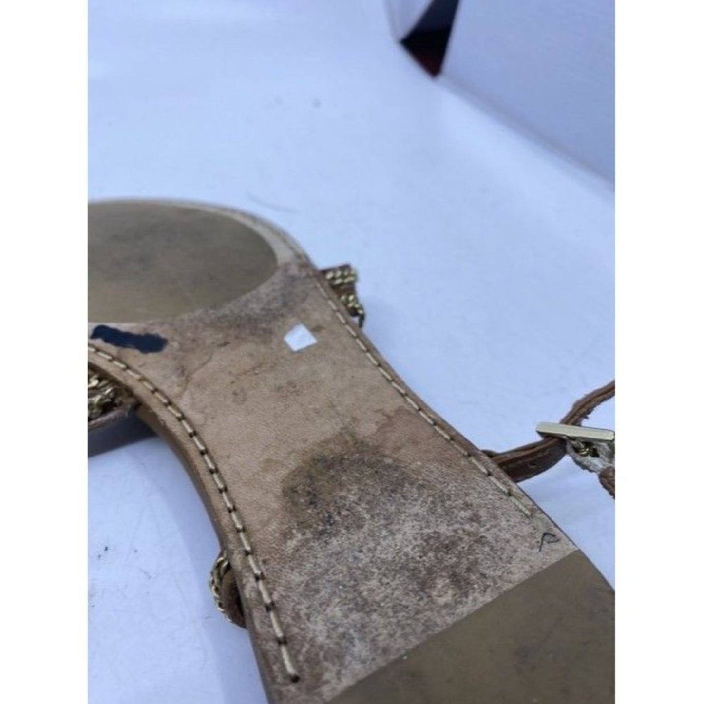 Jimmy Choo Brown Nickel Flat Tan Leather With Chain Sandals Size Eu