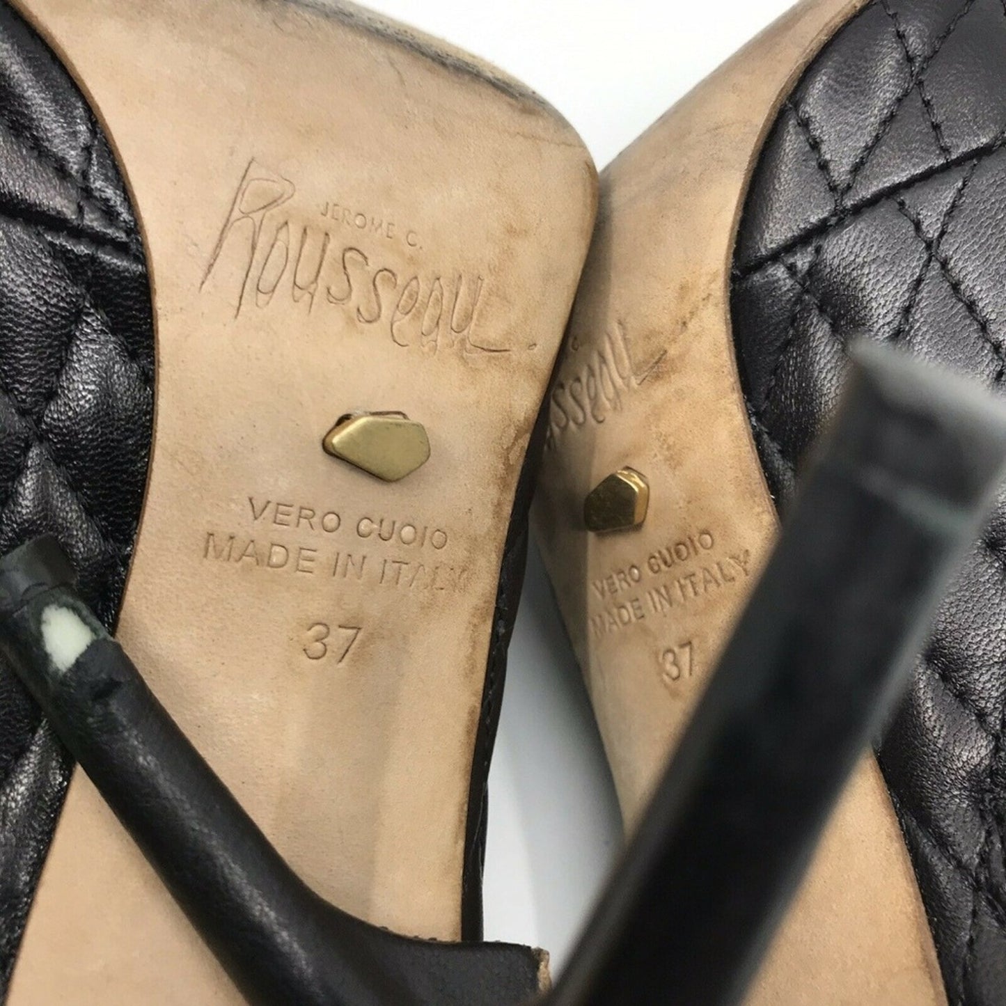 JEROME C ROUSSEAU Black Leather Quilted High Heel