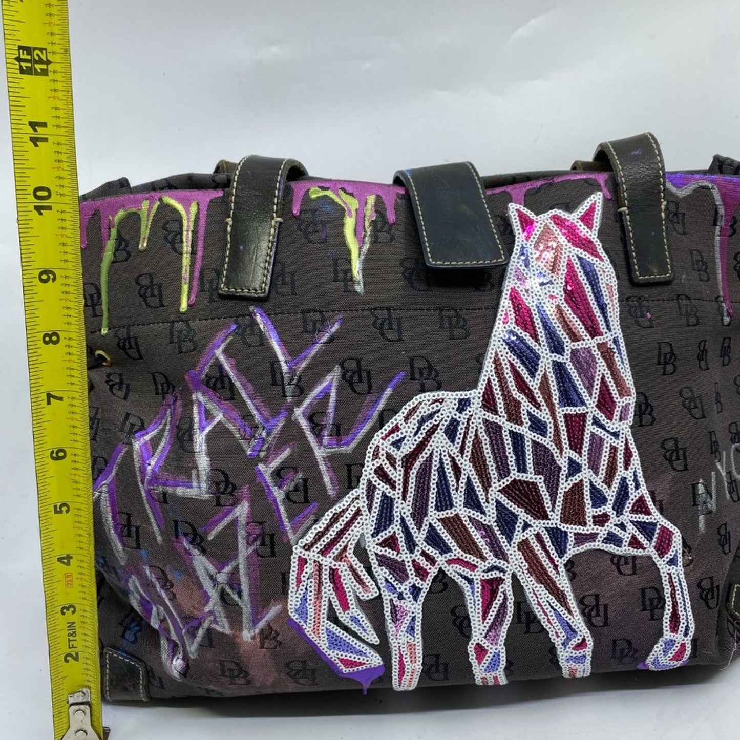 Dooney & Bourke Gray Customized W/ Graffiti Tote