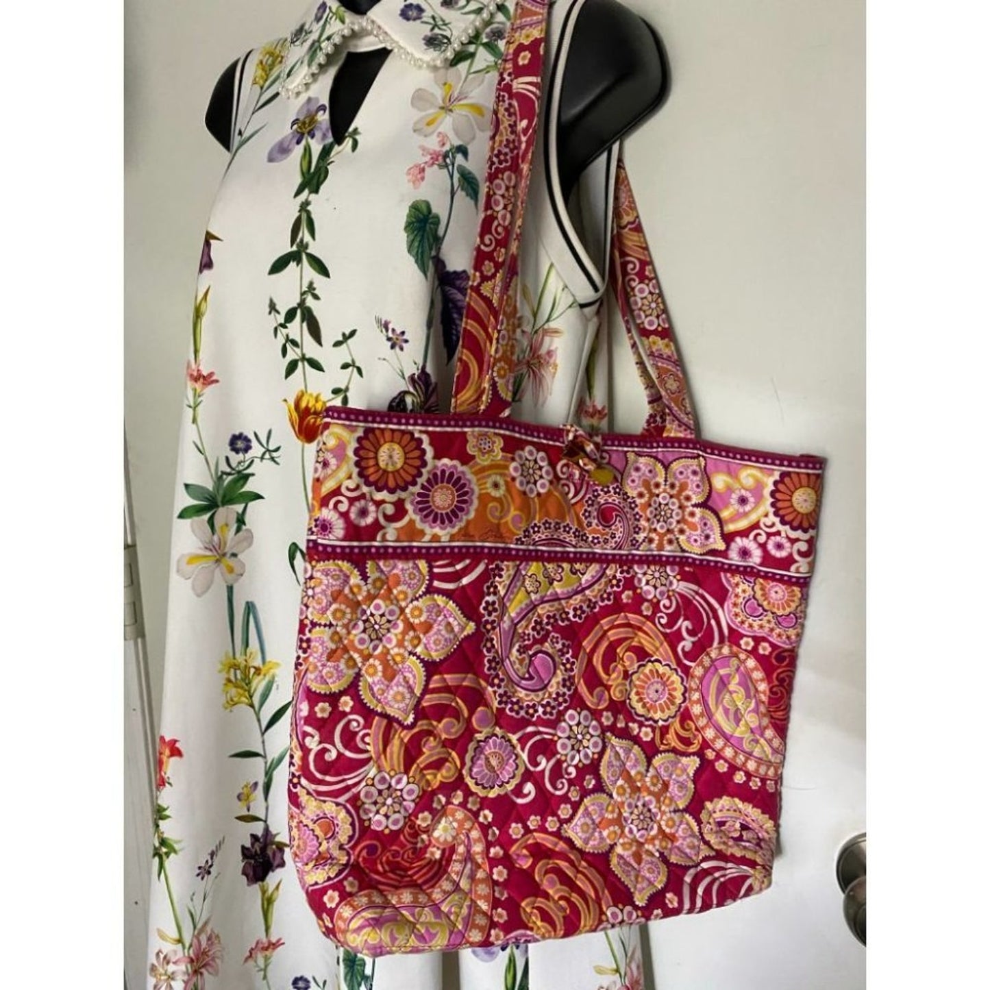 VERA BRADLEY Red Orange Large Quilted Tote Bag