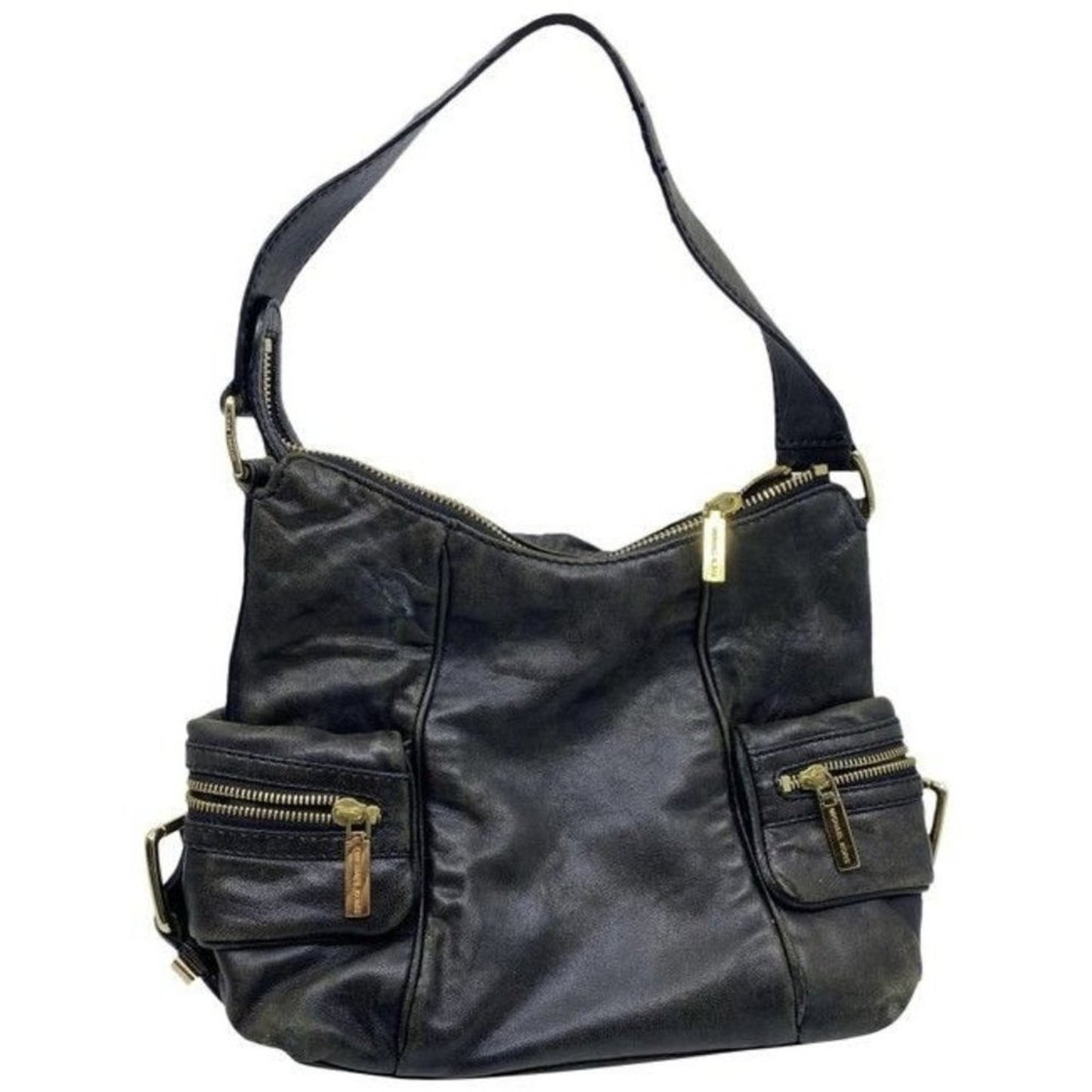 Michael Kors Side Zippers Blkack Leather Shoulder