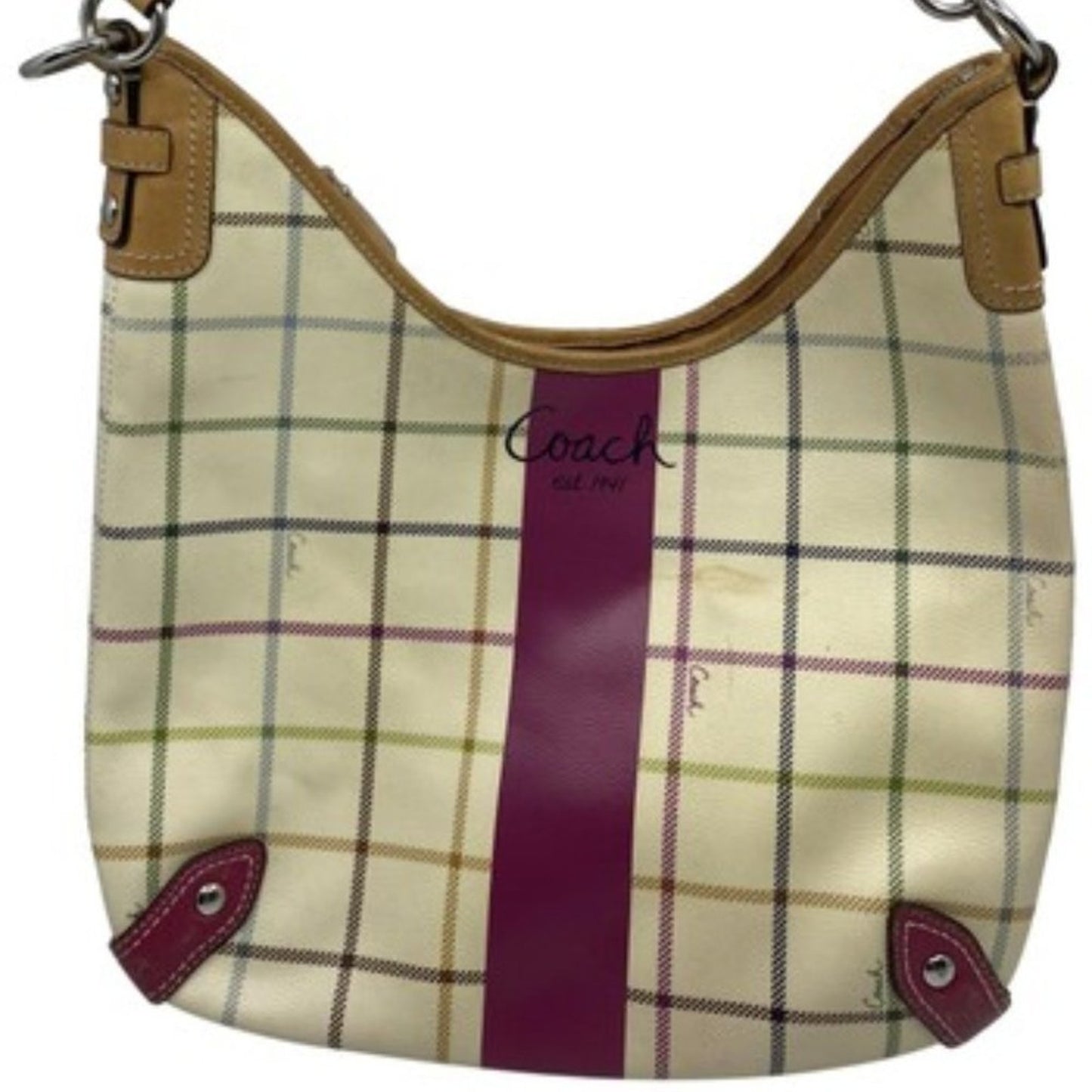 COACH M Yellow Brown Coated Canvas Shoulder Bag