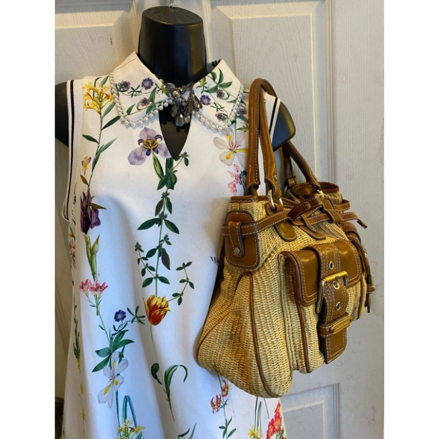 Michael Kors Yellow Brown Woven Tote Bag