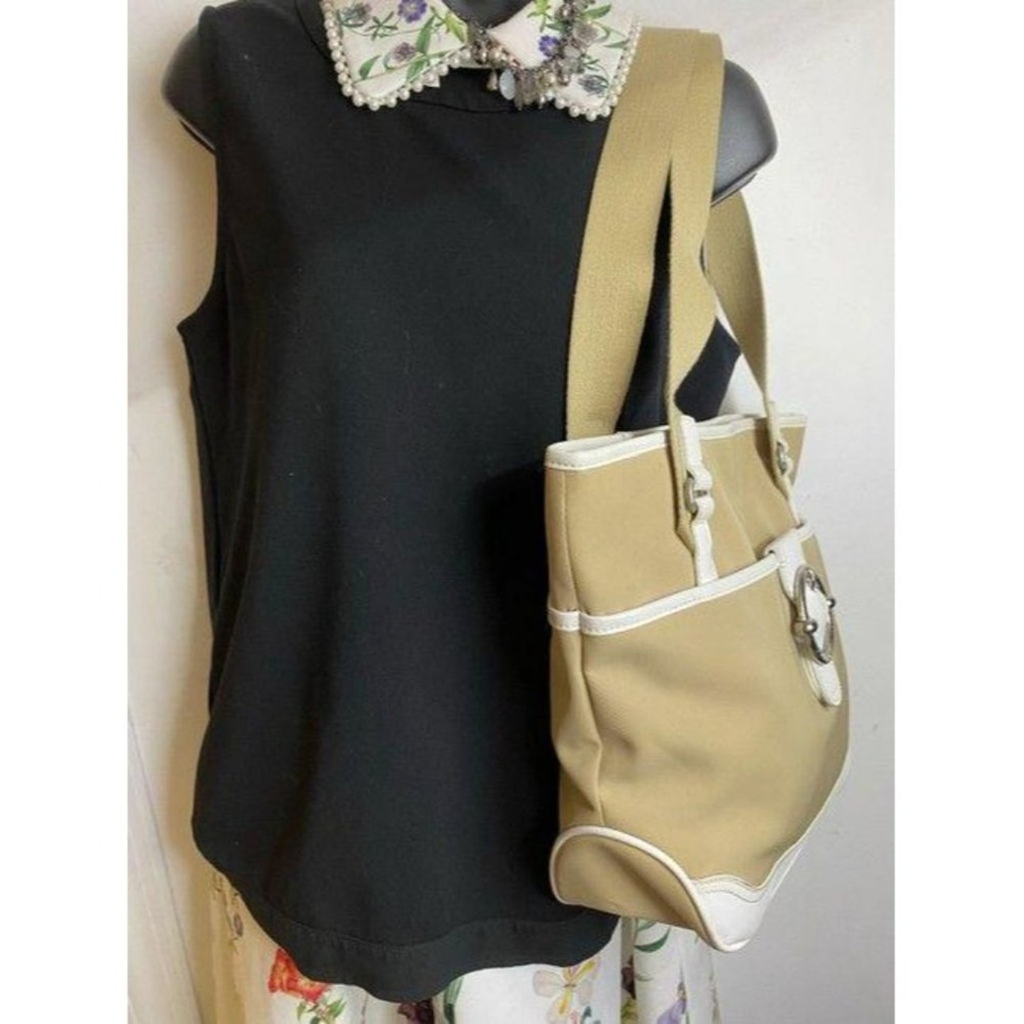 franco sarto bag white tan fabric tote