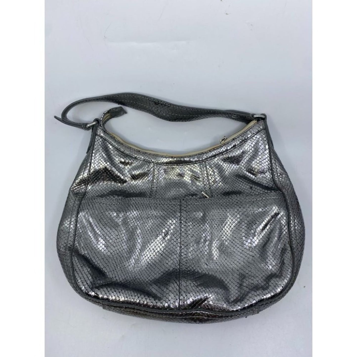 COLE HAAN Silver Snake Print Leather Hobo Bag
