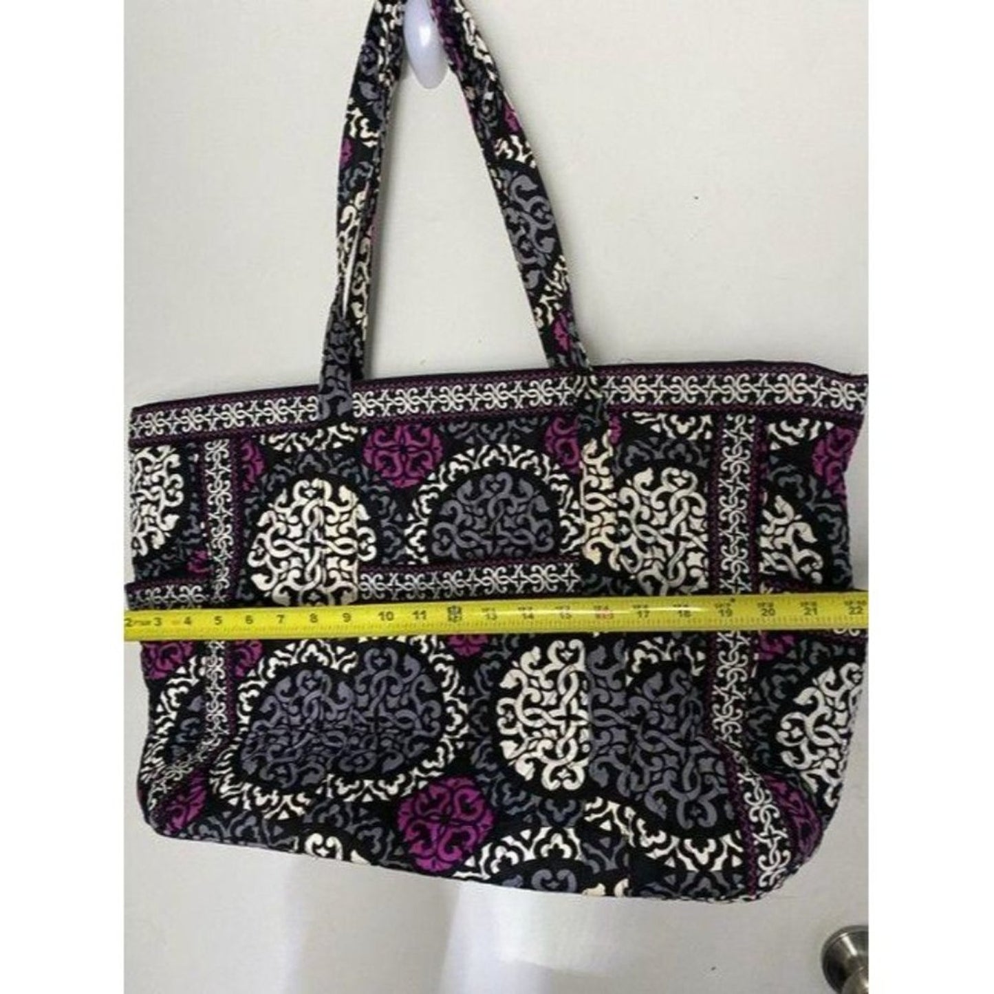 vera bradley bag quilted black purple white fabric