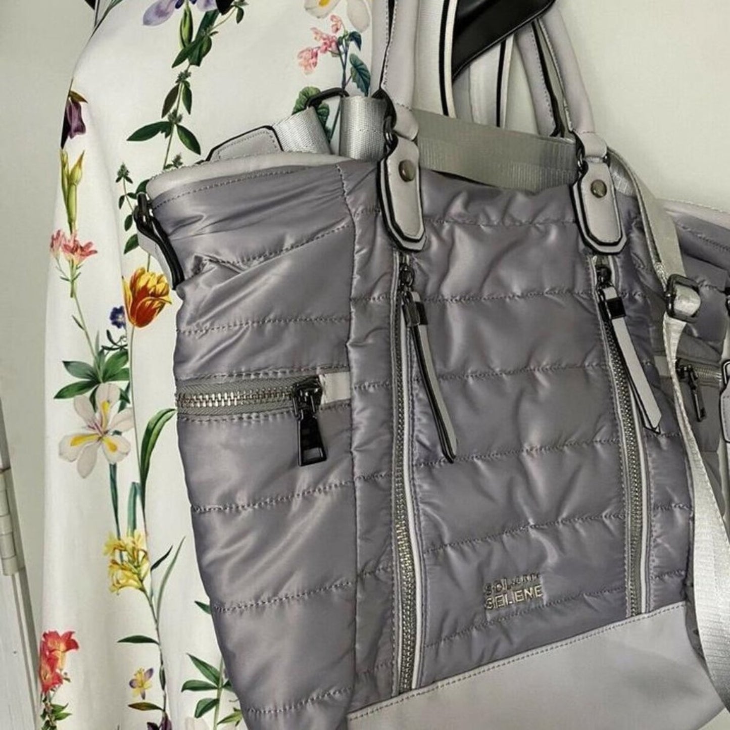 SOL & SELENE Quilted Gray Fabric Cross Body Bag