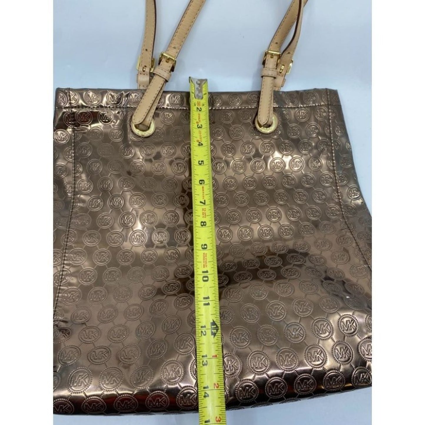 Michael Kors Brown Gold Patent Leather Tote Bag