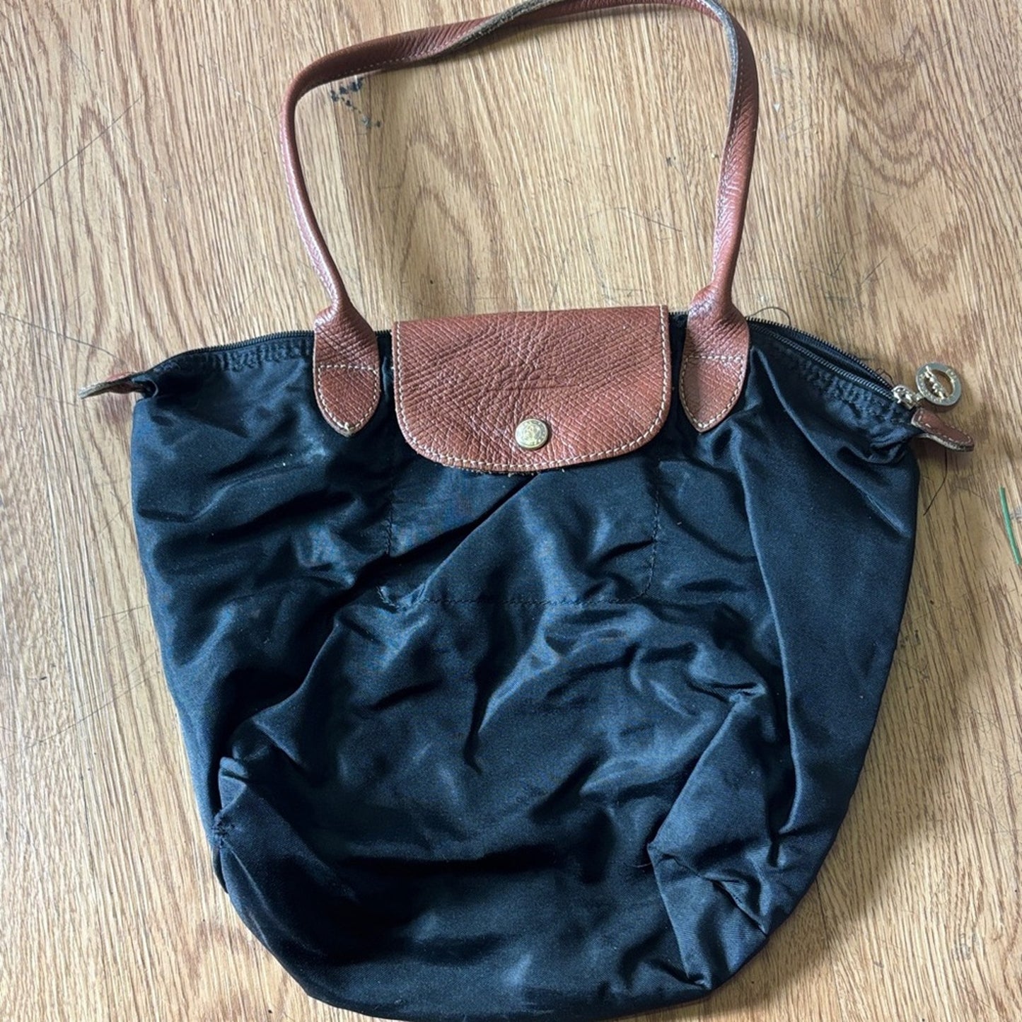 Longchamp Black Tote with Brown Accents