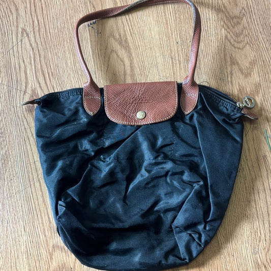 Longchamp Black Tote with Brown Accents